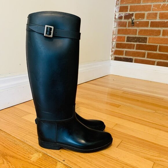 Burberry Tall Black Equestrian Style Rain Boot -- Size 39 US size 9 - Picture 1 of 15